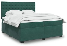 3293317 vidaXL Pat box spring cu saltea, verde închis, 200x200 cm, catifea