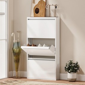 HOMCOM Dulap pantofi metalic cu 3 compartimente rabatabile, dulap îngust, montare pe perete, pentru 6 perechi, Alb | Aosom Romania