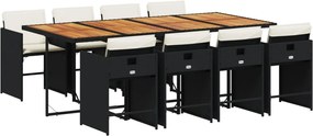vidaXL Set mobilier de grădină cu perne, 9 piese, negru, poliratan