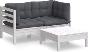 vidaXL Set mobilier grădină cu perne, antracit, 3 piese, lemn de pin