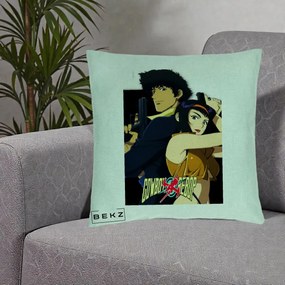 Perna Personalizata Cowboy Bebop Spike si Faye Poster, 40x40 cm, Verde Menta, Husa Detasabila, Perna Inclusa, BEKZ®