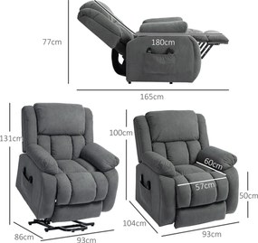 HOMCOM Fotoliu de Ridicare și Înclinare cu 2 Buzunare și Telecomandă, Gri | Aosom Romania