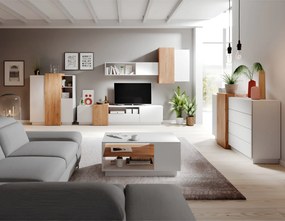 Comodă 3D, alb / stejar craft auriu, TRIO