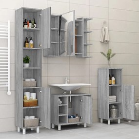 Dulap de baie cu oglinda gri sonoma 80x20,5x64 cm lemn compozit sonoma gri
