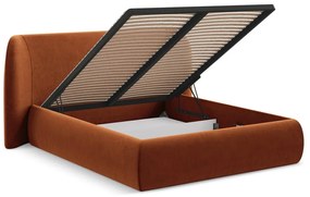 Pat matrimonial teracotă tapițat cu spațiu de depozitare cu somieră 140x200 cm Hauke – Makamii