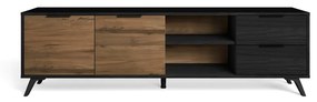 Comodă TV negru/natural cu aspect de lemn de nuc 181x53 cm Noe – Marckeric