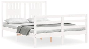 3194572 vidaXL Cadru de pat cu tăblie, alb, 140x200 cm, lemn masiv