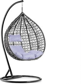 Scaun suspendat negru KOKON cu suport, perna deschisa la culoare