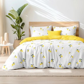 Goldea lenjerie de pat din 100% bumbac duo - lămâie cu galben 200 x 220 și 2buc 50 x 70 cm (din două bucăți, cusătură pe mijloc)
