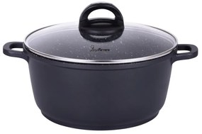 Cratiță Luigi Ferrero Hanna FR-245M 24x11.5 cm, 4.4 l, finisaj marmură, capac din sticlă cu gaură pentru abur, inducție, negru