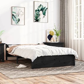 815018 vidaXL Cadru de pat mic dublu, negru, 120x190 cm, lemn masiv
