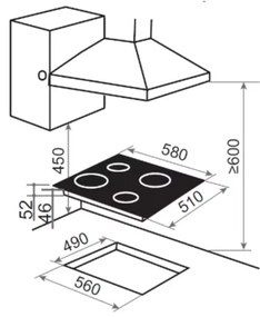 Plita incorporabila Pyramis P40CERA, vitroceramica, 4 zone de gatit, touch control, 58cm, Negru