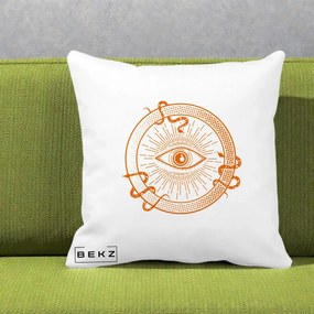 Perna Personalizata Ochiul Providentei Mistic Orange, 40x40 cm, Alba Mata, Husa Detasabila, Perna Inclusa, BEKZ®