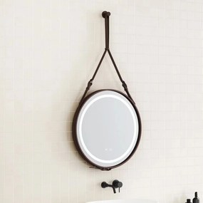 Oglinda cu iluminare si dezaburire Inter Ceramic Catania cu rama maro 60 cm