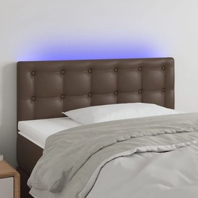 Tablie de pat cu LED, maro, 100x5x78 88 cm, piele ecologica 1, Maro, 100 x 5 x 78 88 cm
