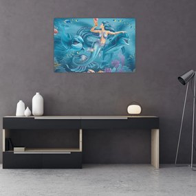 Tablou - Sirenă cu delfini (90x60 cm)