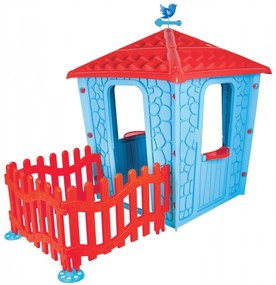 Casuta Copii cu Gard NOVOKIDS™ Stone House , Pentru casa si gradina, 179x114x151 cm, Ferestre si usa mobile, Plastic aditivat rezistent la lumina,