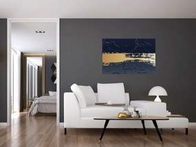 Tablou - Albastru și aur abstracție N⁰2 (90x60 cm)