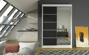 Dulap NICEA ADRK | Uși Glisante cu Oglindă | PAL Laminat 16 mm | 120x58x200 cm (Culoare: Alb / Negru)