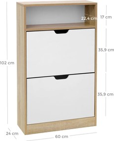 OFERTA Dulap pantofi rabatabil BOCO decor stejar si alb, 2 rafturi clasa II