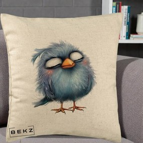Perna Decorativa Pui Pufos Albastru Adormit, 40x40 cm, Bej, Husa Detasabila, Perna Inclusa, BEKZ®