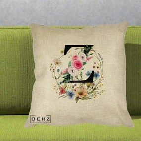 Cadou Personalizat - Perna Personalizata Monograma Florala Litera Z cu Coroana, 40x40 cm, Crem, Husa Detasabila, Perna Inclusa, BEKZ®