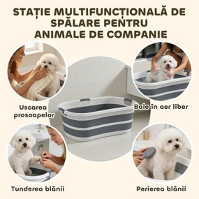 PawHut Cadă de baie pentru câini, cadă pliabilă portabilă cu orificiu de scurgere, pentru câini mici și pui, gri | Aosom Romania