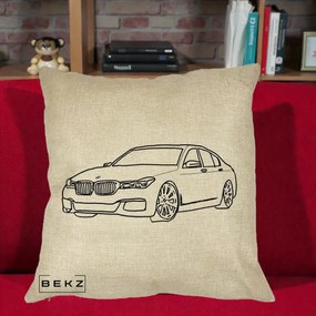 Perna Personalizata BMW Seria 7 Linie Minimalista, 40x40 cm, Crem, Husa Detasabila, Perna Inclusa, BEKZ®
