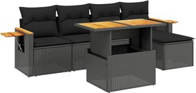 vidaXL Set mobilier de grădină cu perne, 6 piese, negru, poliratan