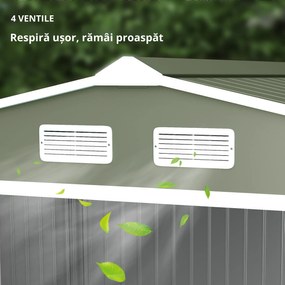 Outsunny Magazie Spațioasă pentru Grădină cu Uși Glisante și Ventilație, Structură din Oțel Durabil, 277x195x192 cm, Verde | Aosom Romania