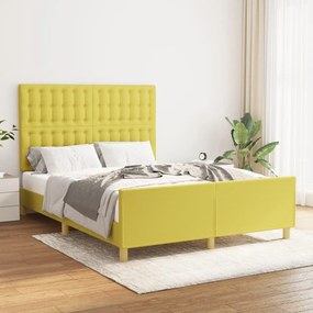 Cadru de pat cu tablie, verde, 140x200 cm, textil Verde, 140 x 200 cm, Nasturi de tapiterie