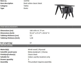 Birou design vintage LUX Jullien, negru 114742 HZ