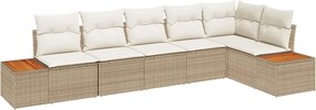 vidaXL Set de canapele pentru grădină cu pernă 6 pcs Bej Rattan poli