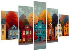 Tablou - Oraș de toamnă pictat (150x105 cm)
