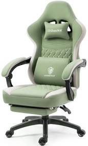 DOWINX Scaun gaming, ergonomic, suport lombar cu masaj, Șezut cu Arcuri Metalice și Spumă, Pernă de Gel, Spătar înalt, rabatabil 90°-135°, Buzunar depozitare, Suport picioare, rezistent 150 kg, material respirabil, Verde