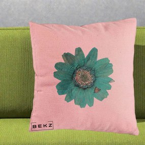 Perna Decorativa Floare Gerbera Teal Acuarela, 40x40 cm, Roz, Husa Detasabila, Perna Inclusa, BEKZ®