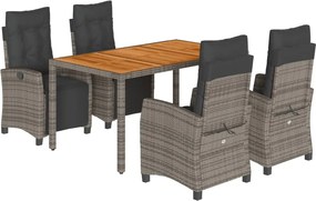 vidaXL Set mobilier de grădină cu perne, 5 piese, gri, poliratan
