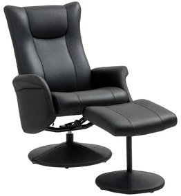 HOMCOM Fotoliu cu Fotoliu, Aspect de piele, Rotativ, Spate reglabil, pana la 150 kg, Negru | Aosom Romania