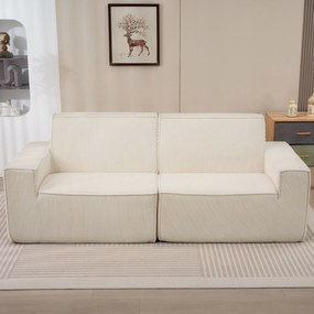 HOMCOM Canapea 3 locuri din catifea cordonată 230 cm, canapea modernă, fără montaj necesar, bej | Aosom Romania