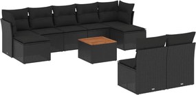 vidaXL Set canapele de grădină cu perne, 10 piese, negru, poliratan