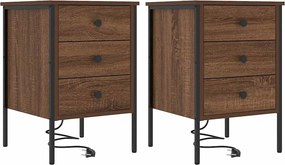 vidaXL Dulap de noapte cu sertar 2 pcs Stejar închis 42 x 41 x 61 cm