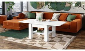 Masă extensibilă CALEB cu blat rabatabil, albă