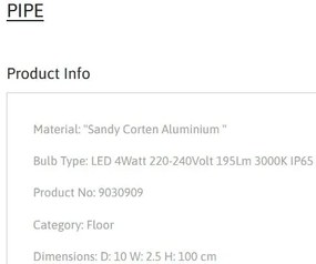 Tarus LED modern iluminat exterior ambiental IP65 PIPE H-100cm