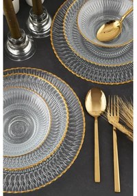 Set de masă 12 piese, sticlă transparentă cu detalii aurii