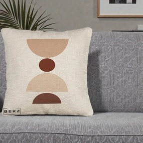 Perna Decorativa Geometric Boho Cerc si Boluri, 40x40 cm, Bej Canapea, Husa Detasabila, Perna Inclusa, BEKZ®