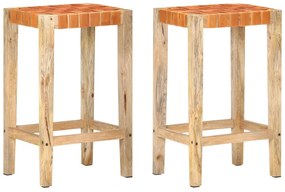 vidaXL Scaune de bar, 2 buc., maro, 75 cm, piele naturală