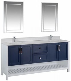 Set Mobilier Baie Yampa 72, Include Dulap Baza cu Lavoar Dublu și 2 Oglinzi, 180 cm, Albastru Inchis / Alb