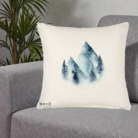 Perna Decorativa Munti Inzapeziti Acuarela Indigo, 40x40 cm, Crem Reliefat, Husa Detasabila, Perna Inclusa, BEKZ®
