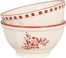 Bol din ceramică artizanală, natur, cu motive florale pictate manual roșu și bordură decorativă, 11×6 cm, „Marion"