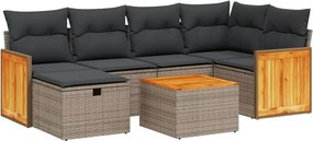 vidaXL Set canapele de grădină, 7 piese, cu perne, gri, poliratan
